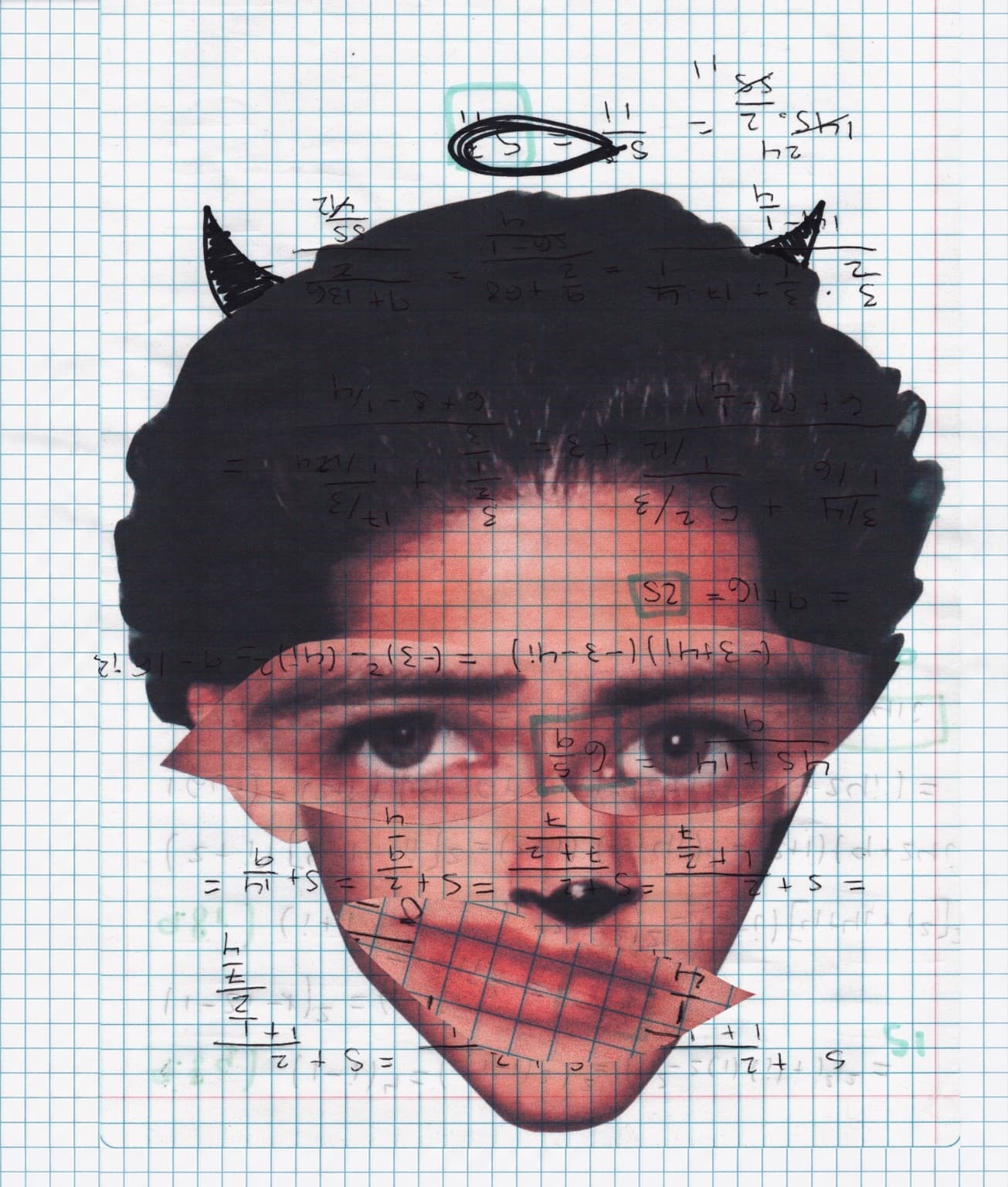 Collage de Inkieto Mental sobre papel cuadriculado